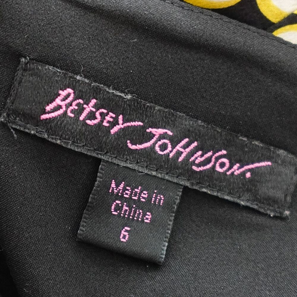 Betsey Johnson 100% Silk Black White & Yellow Polka Dot Mini Dress Size 6 - Picture 5 of 5